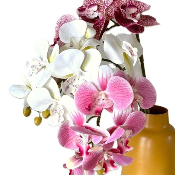 Realistic 22.5" Artificial Flowers Speckled Purple Phalaenopsis Moth Orchid Stem - Picture 3 of 5